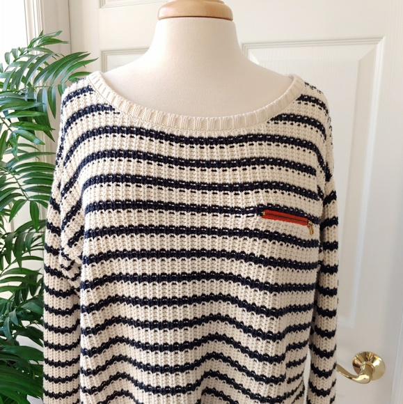 Tommy Hilfiger Chunky Knit Oversized Sweater Striped Black White Large - Picture 4 of 8